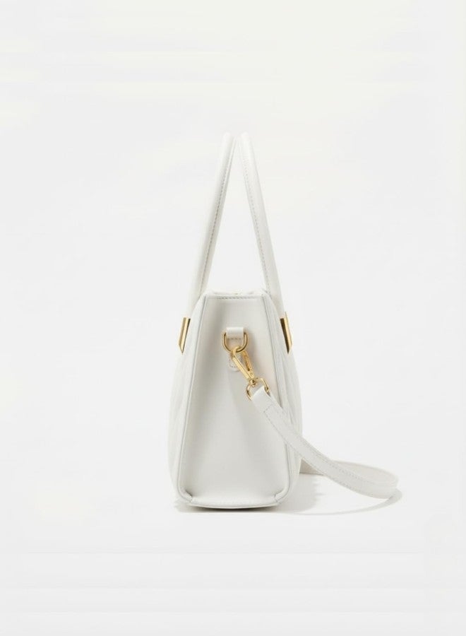 LIKE STYLE Women’s Chevron Quilted PU Rexine Sling Bag | Premium Dual Compartment Handbag with Detachable Strap & Top Handles (White) - Image 3